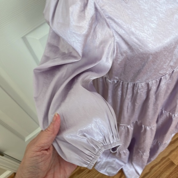 Lavender Midi Shirt Dress Large Pants Store NWT Ruffled Button Front Collared - Picture 4 of 9